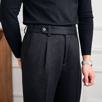 Comfortable Fit Herringbone Polyester Pants