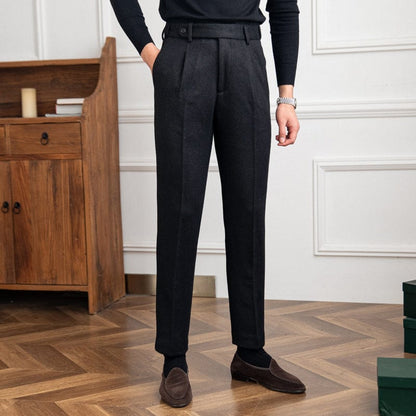 Comfortable Fit Herringbone Polyester Pants