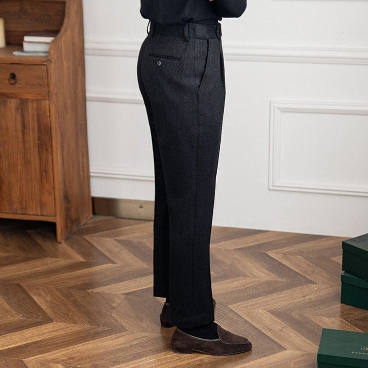 Comfortable Fit Herringbone Polyester Pants