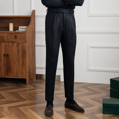 Comfortable Fit Herringbone Polyester Pants - OutfitLondon