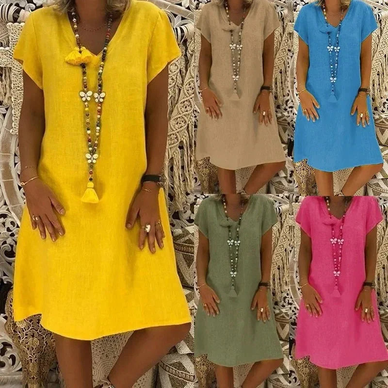 Paris Dress | Solid Color V-Neck Cotton Dress