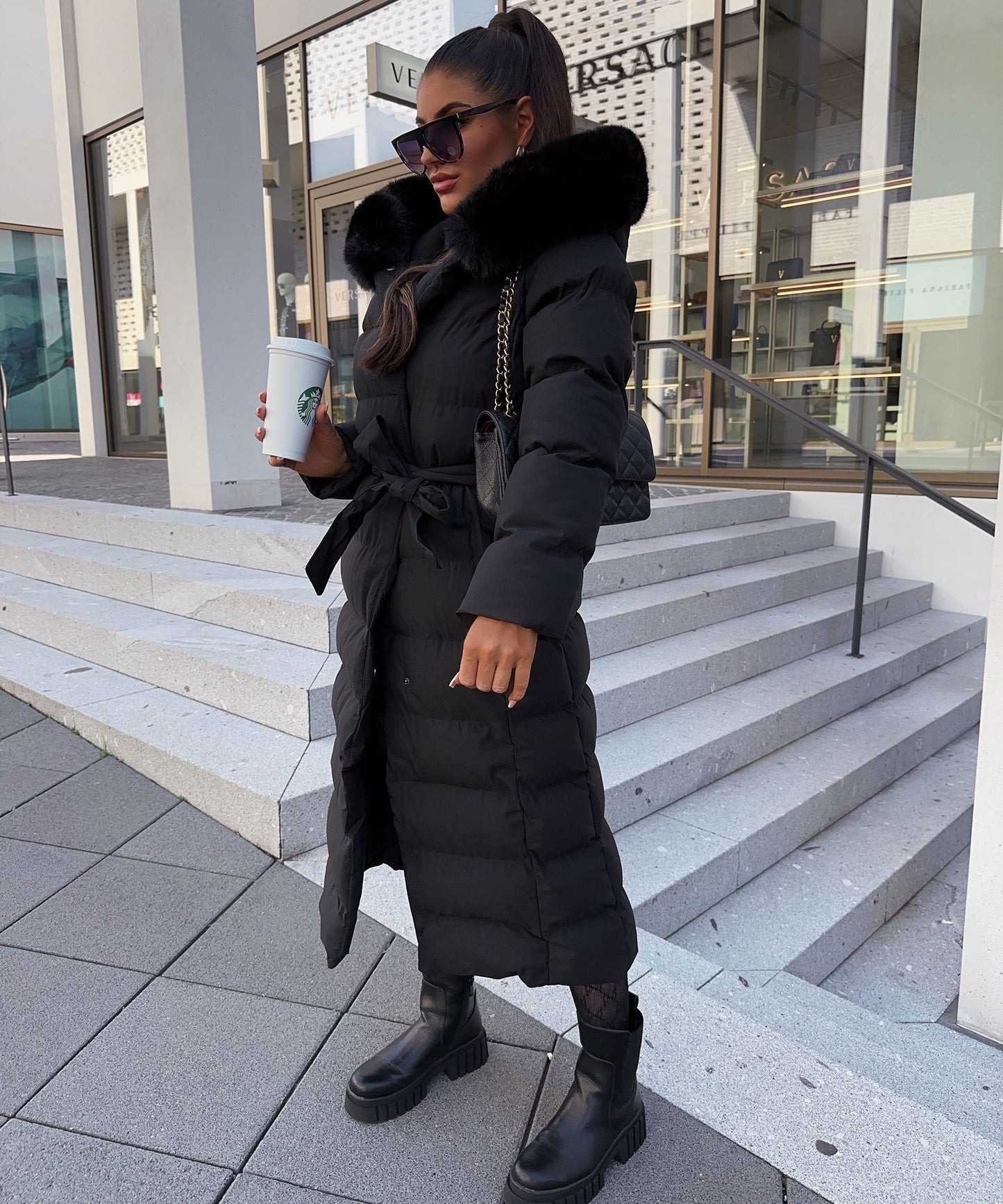 Warm Black Puffer Parka Coat