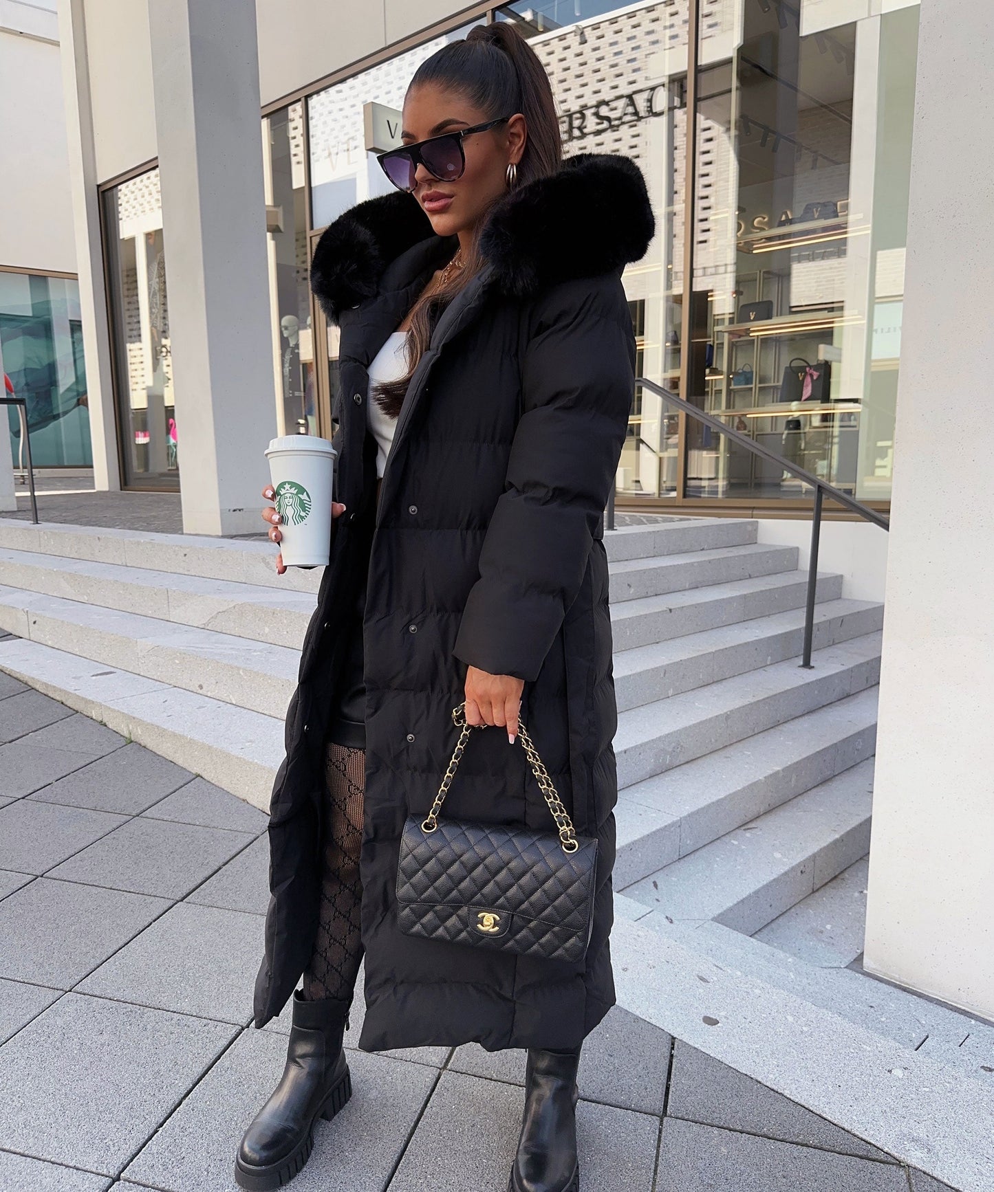 Warm Black Puffer Parka Coat