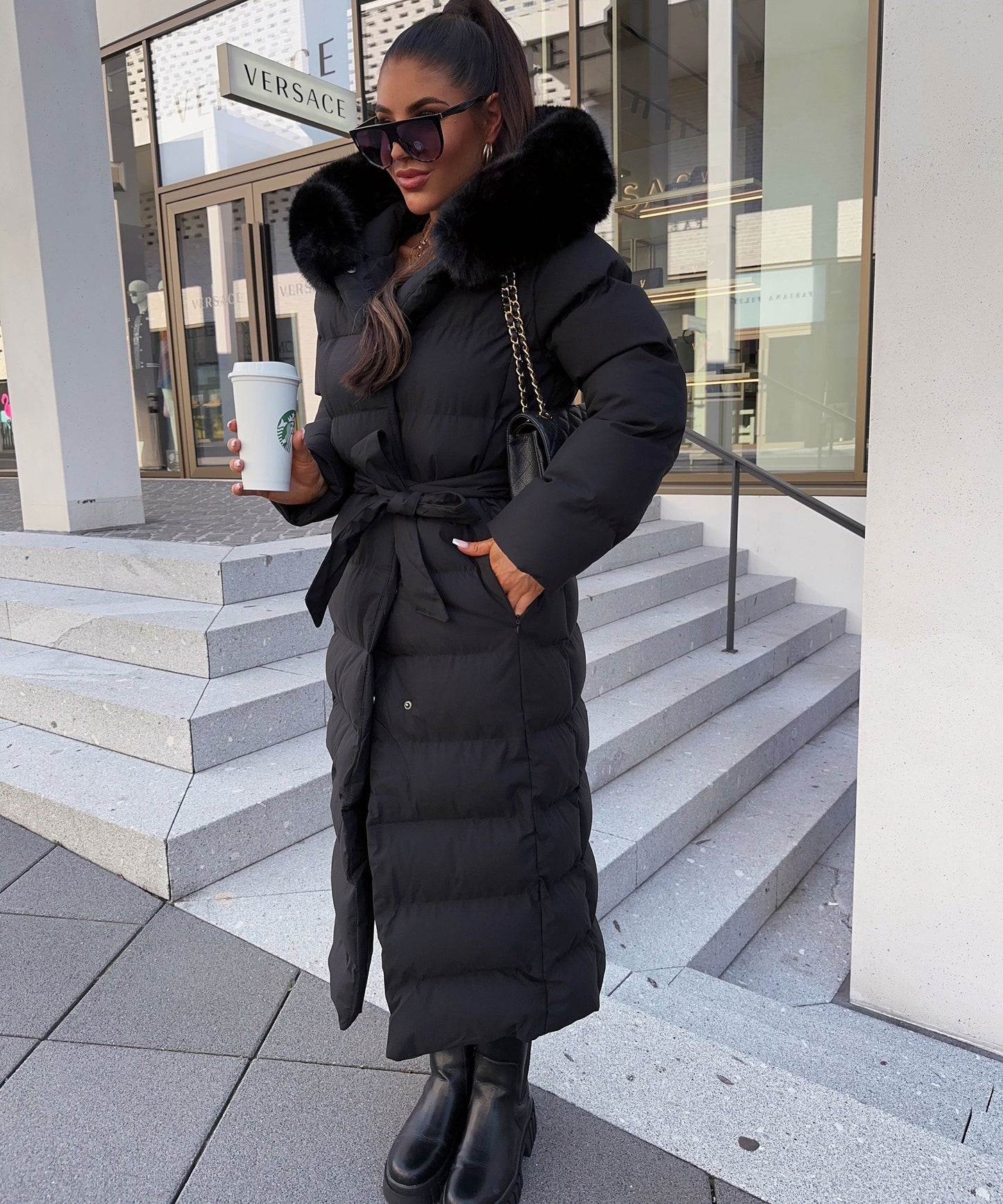 Warm Black Puffer Parka Coat