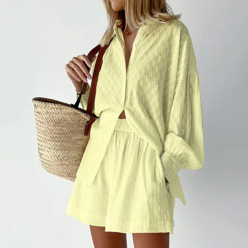 Parvati Two-Piece Set | Summer Jacquard Shirt & Shorts