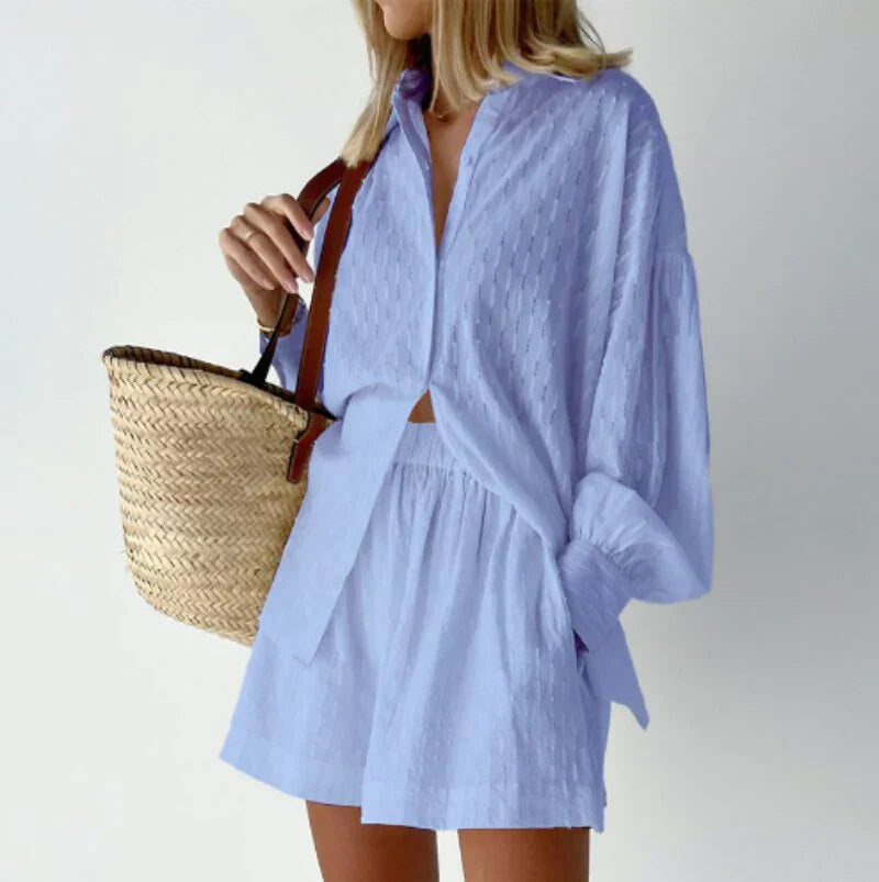 Parvati Two-Piece Set | Summer Jacquard Shirt & Shorts