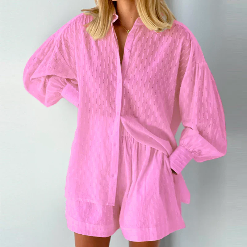Parvati Two-Piece Set | Summer Jacquard Shirt & Shorts