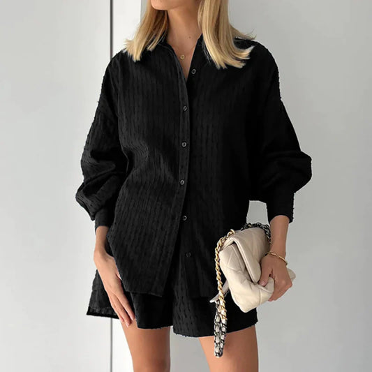 Comfy Summer Shorts Set with Jacquard Shirt - OutfitLondon
