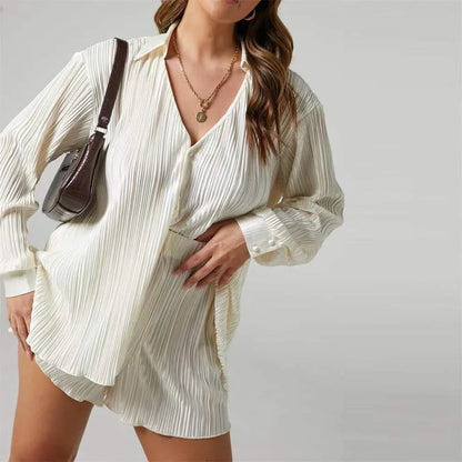 Patience Co-ord Set | Pleated Long Sleeve Blouse & Shorts