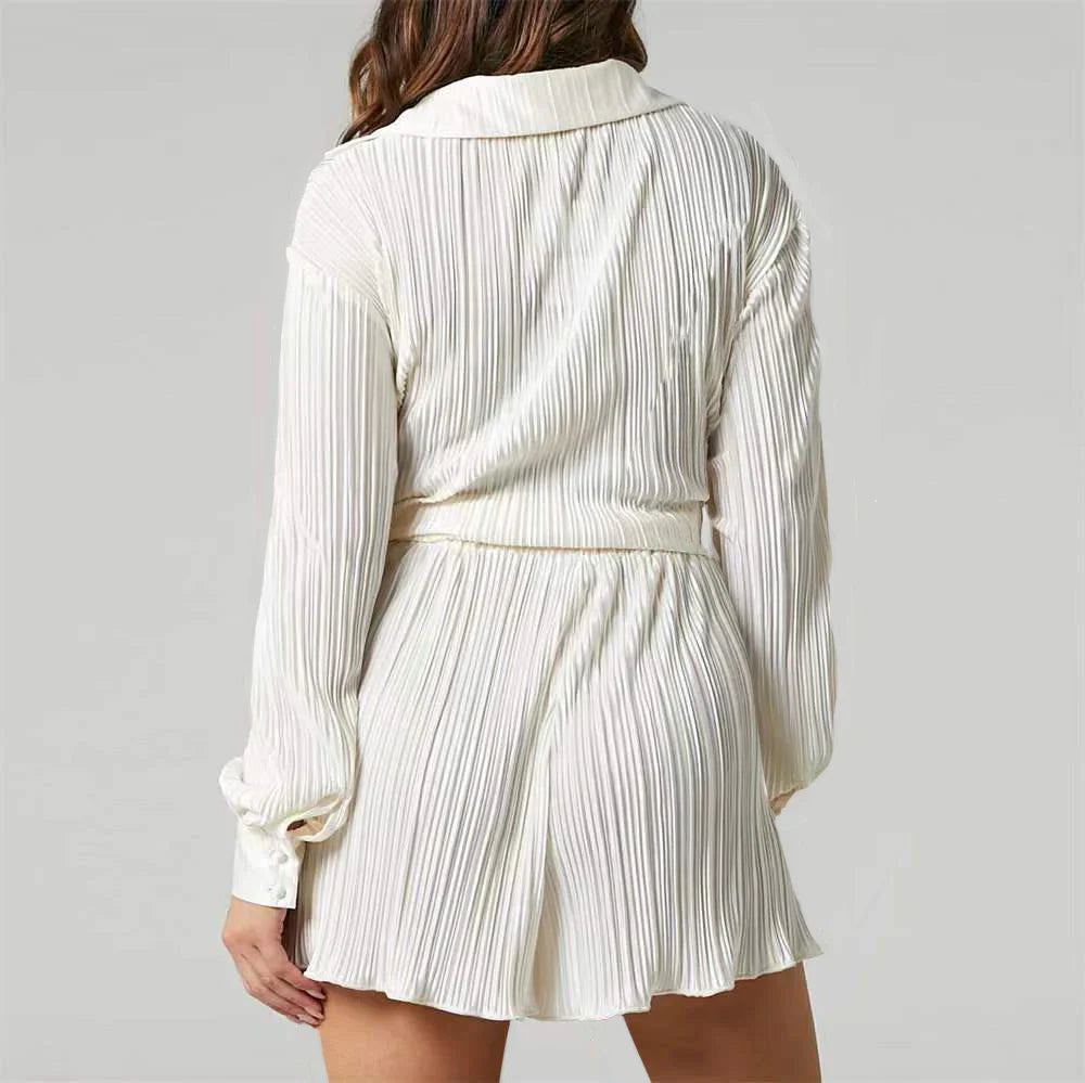 Patience Co-ord Set | Pleated Long Sleeve Blouse & Shorts