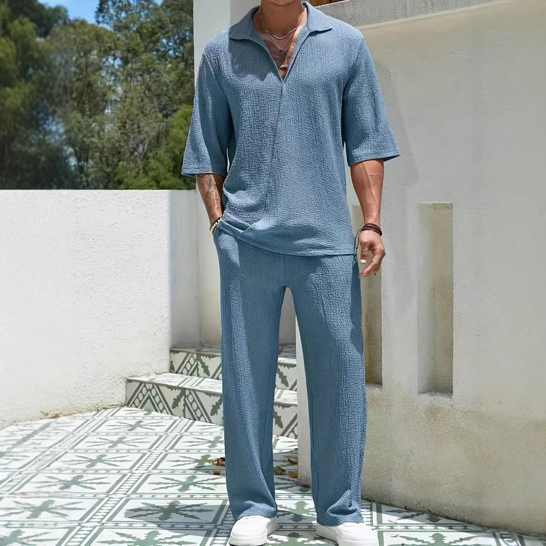 Casual 2-Piece Outfit Set with Zip Top and Loose Pants - OutfitLondon