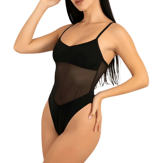 Quick Dry Mesh Panel Swimwear One Piece Swimsuit - OutfitLondon