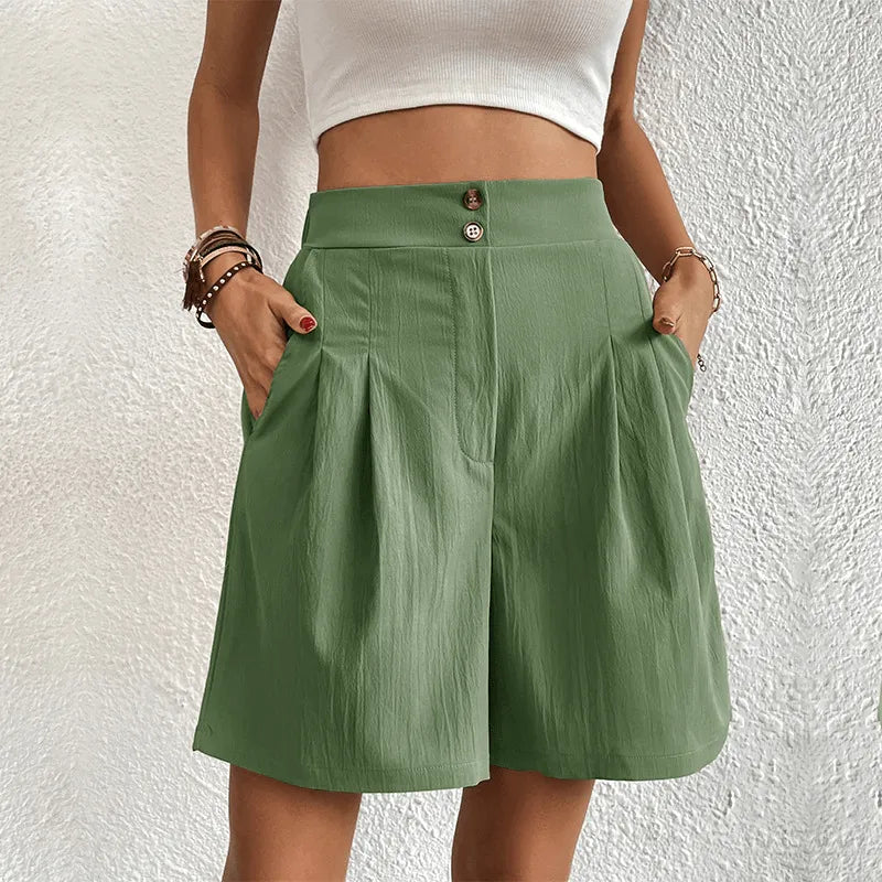 Elegant High Waist Pleated Shorts