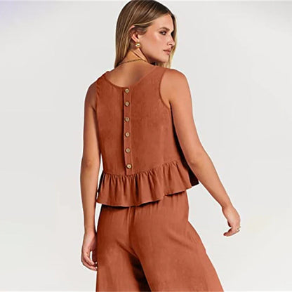 Pearlina Matching Set | Sleeveless Peplum Top & Wide-Leg Trousers