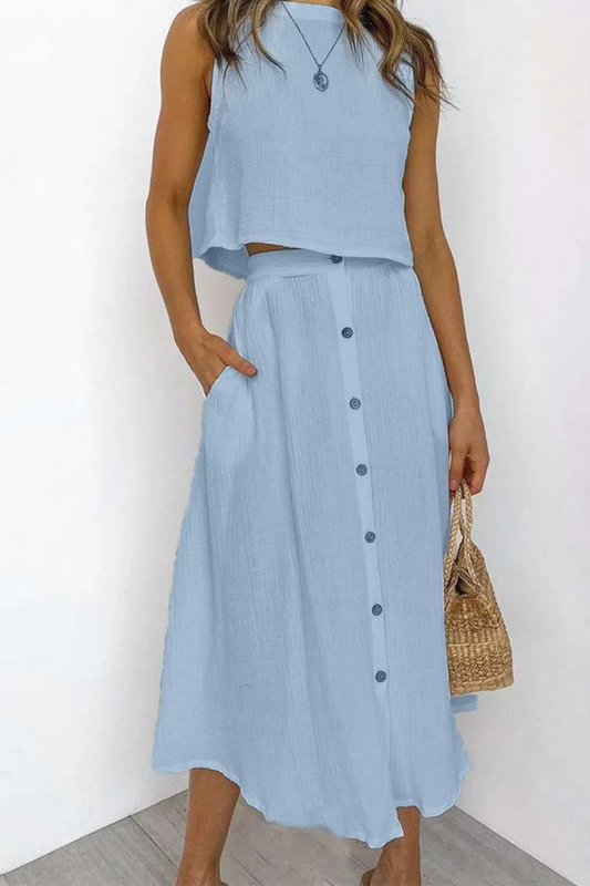 Summer Crop Top and Midi Skirt Set - OutfitLondon