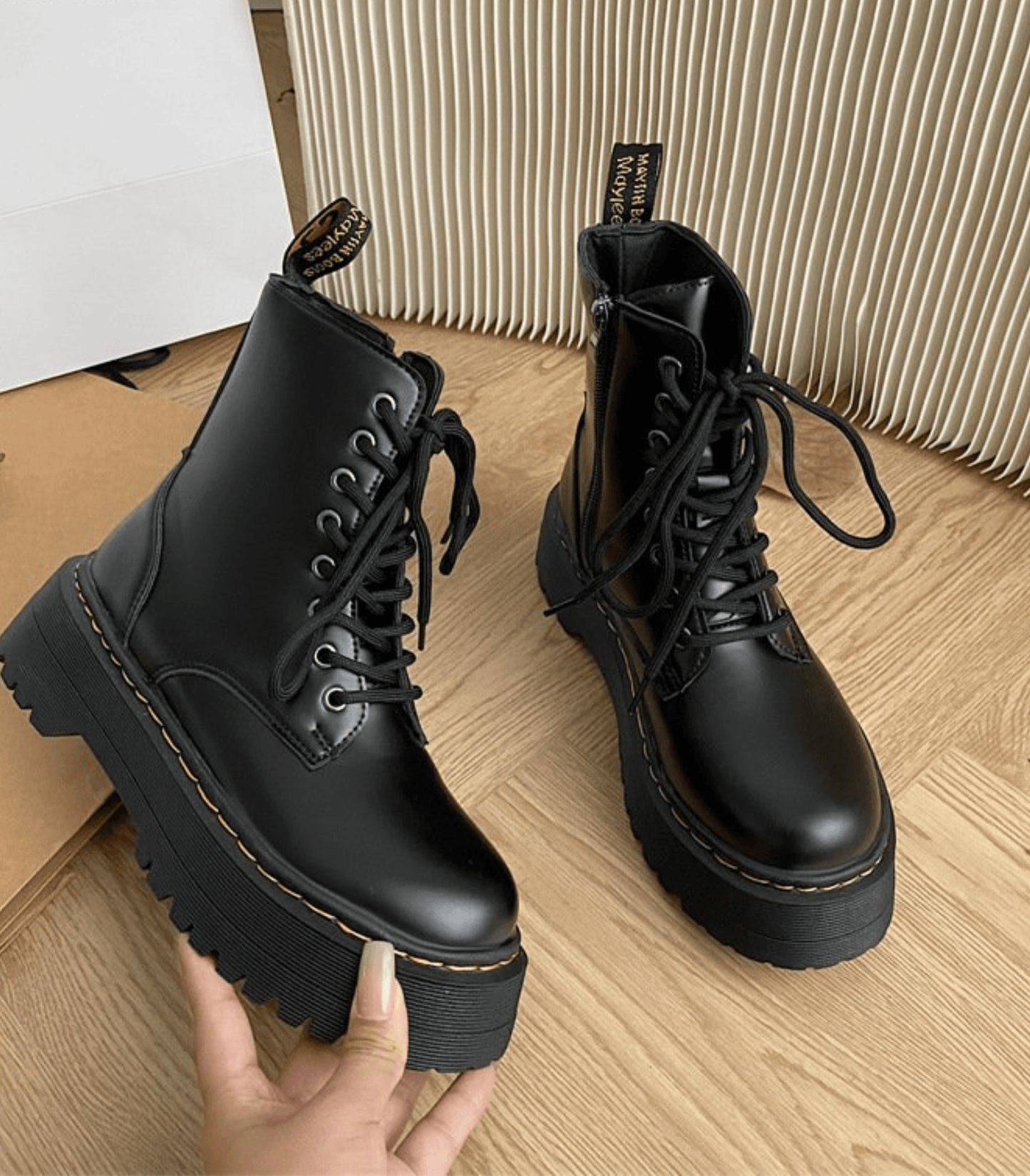 Perry Women's Leather Platform Boots Chunky - OutfitLondon