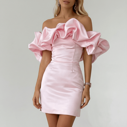 Chic Ruffled Satin Mini Party Dress