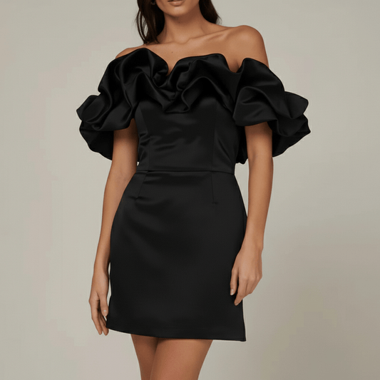 Chic Ruffled Satin Mini Party Dress - OutfitLondon