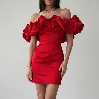 Chic Ruffled Satin Mini Party Dress
