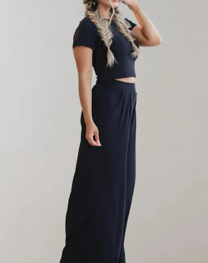 Chic Two Piece Crop Top Pants Set - OutfitLondon