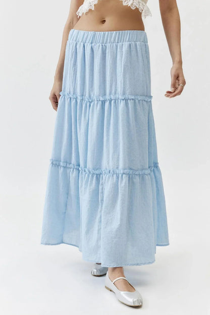 Flowy Layered Cotton Skirt - OutfitLondon