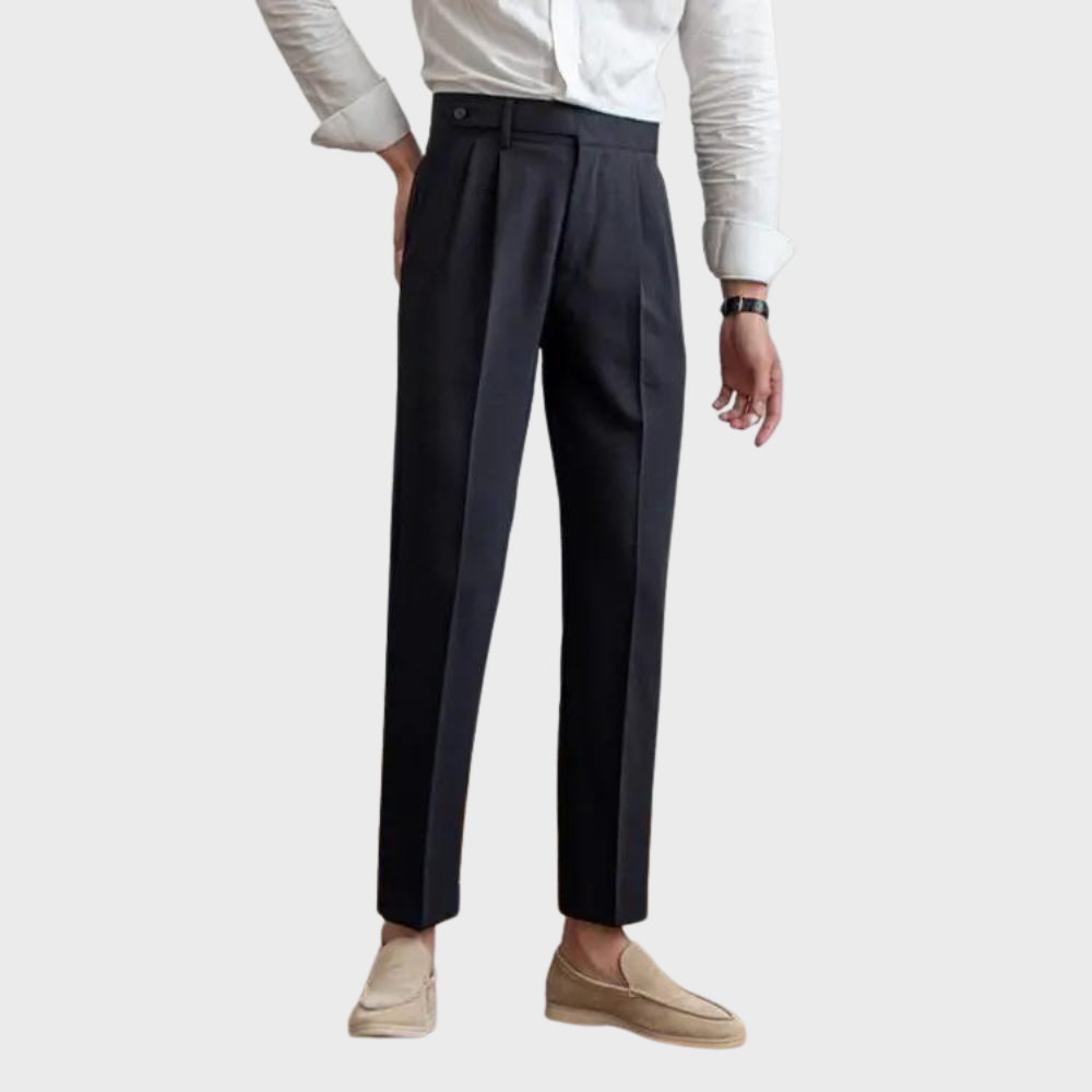 Men's Tailored Trousers Wool Blend Dark Grey - OutfitLondon