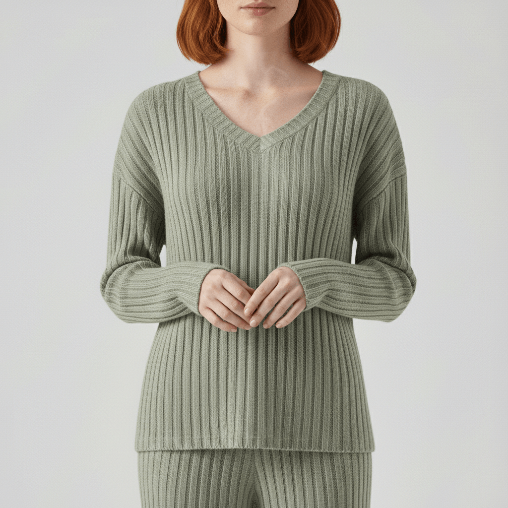 Comfortable 2 Piece Ribbed Sweater and Trousers Set