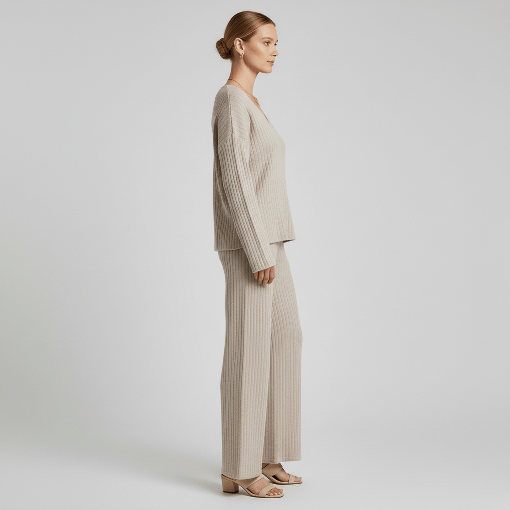 Comfortable 2 Piece Ribbed Sweater and Trousers Set