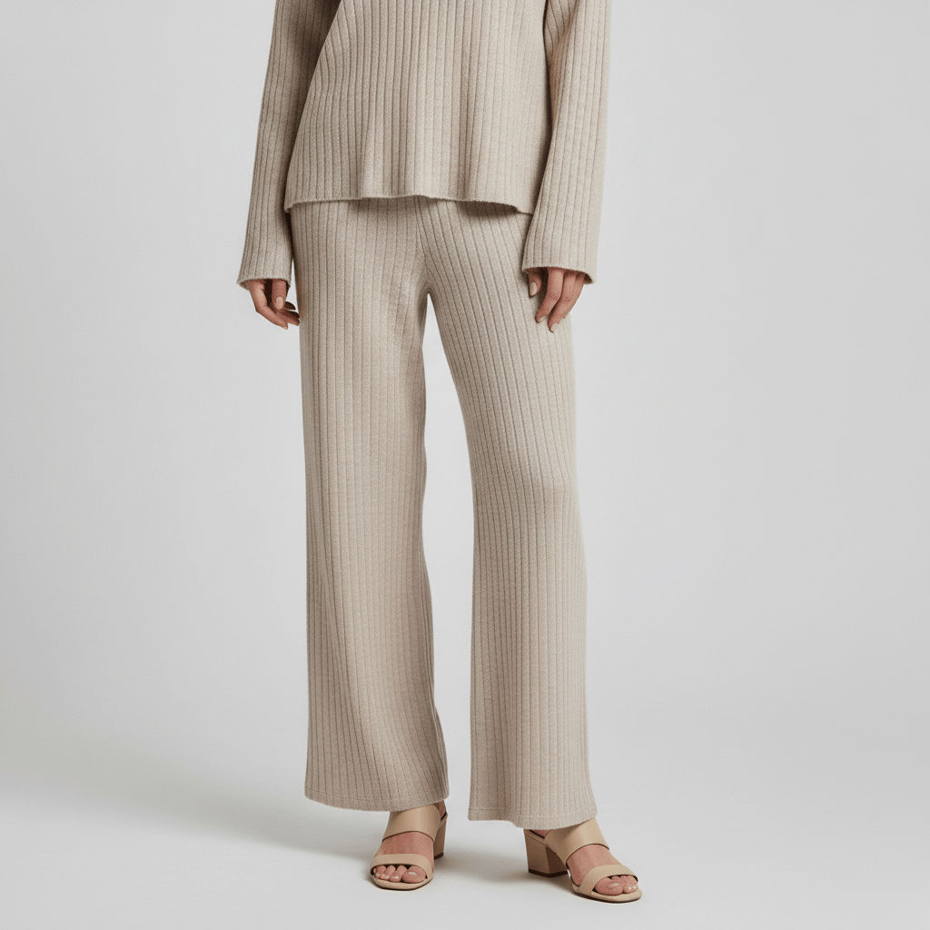 Comfortable 2 Piece Ribbed Sweater and Trousers Set