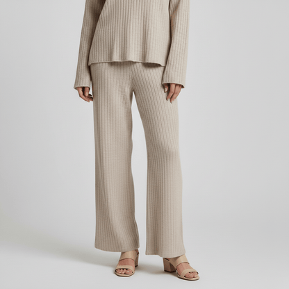 Comfortable 2 Piece Ribbed Sweater and Trousers Set