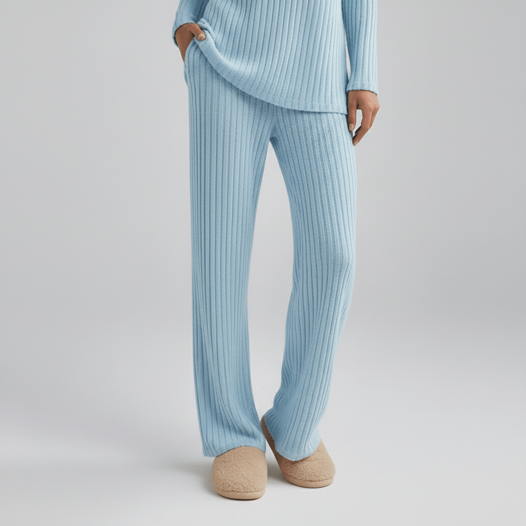 Comfortable 2 Piece Ribbed Sweater and Trousers Set