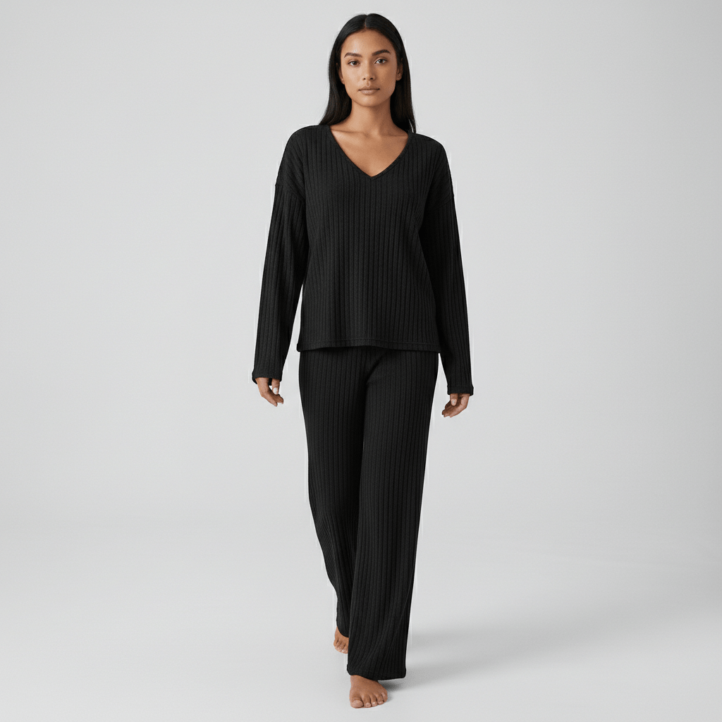 Comfortable 2 Piece Ribbed Sweater and Trousers Set