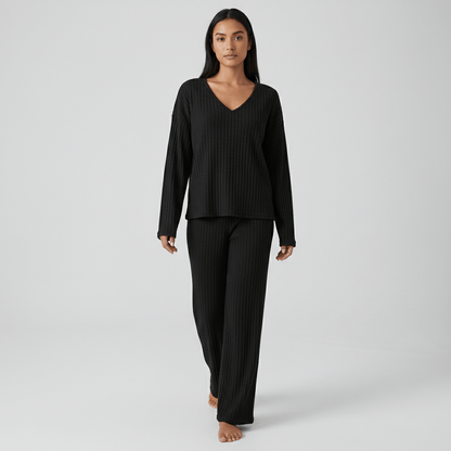 Comfortable 2 Piece Ribbed Sweater and Trousers Set