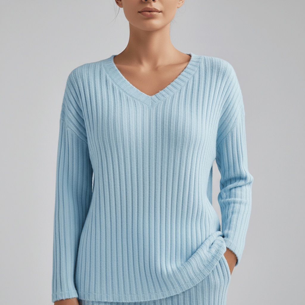 Comfortable 2 Piece Ribbed Sweater and Trousers Set