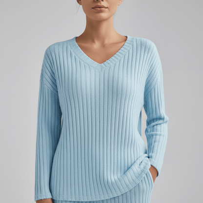 Comfortable 2 Piece Ribbed Sweater and Trousers Set