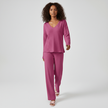 Comfortable 2 Piece Ribbed Sweater and Trousers Set