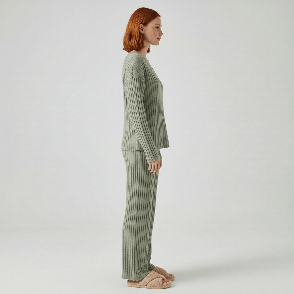 Comfortable 2 Piece Ribbed Sweater and Trousers Set