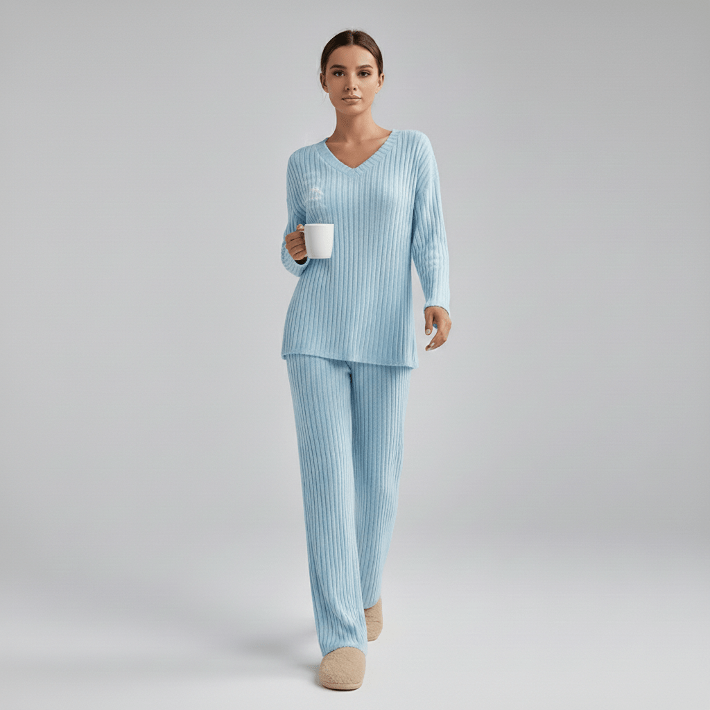 Comfortable 2 Piece Ribbed Sweater and Trousers Set