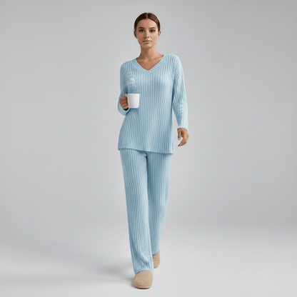 Comfortable 2 Piece Ribbed Sweater and Trousers Set