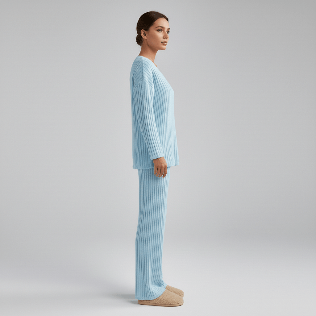 Comfortable 2 Piece Ribbed Sweater and Trousers Set