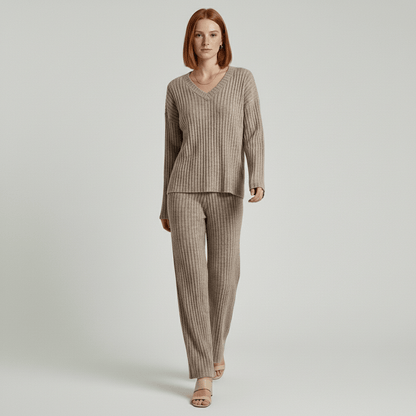 Comfortable 2 Piece Ribbed Sweater and Trousers Set