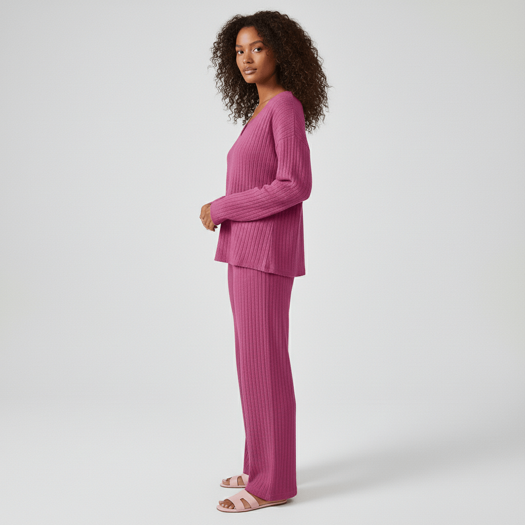 Comfortable 2 Piece Ribbed Sweater and Trousers Set