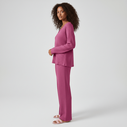 Comfortable 2 Piece Ribbed Sweater and Trousers Set