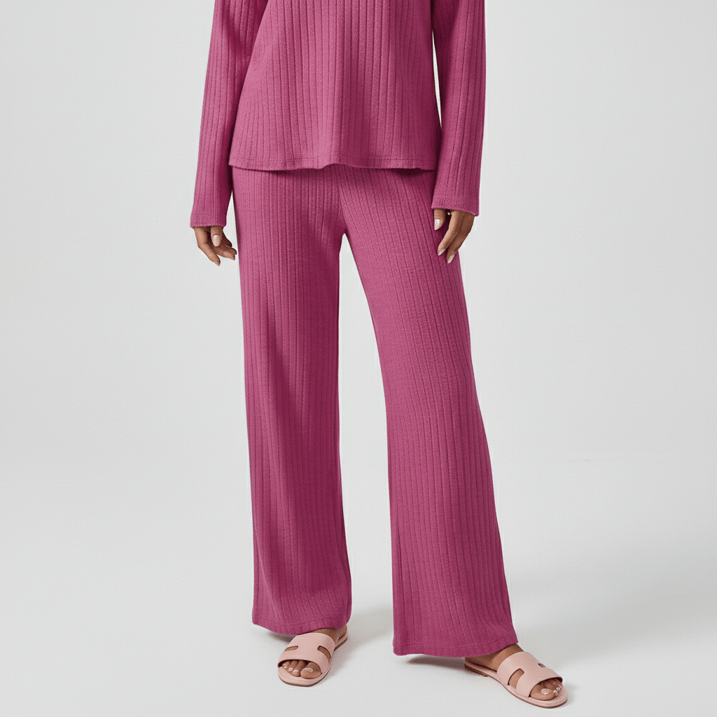 Comfortable 2 Piece Ribbed Sweater and Trousers Set