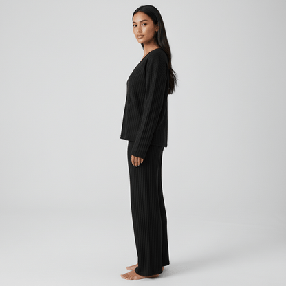 Comfortable 2 Piece Ribbed Sweater and Trousers Set