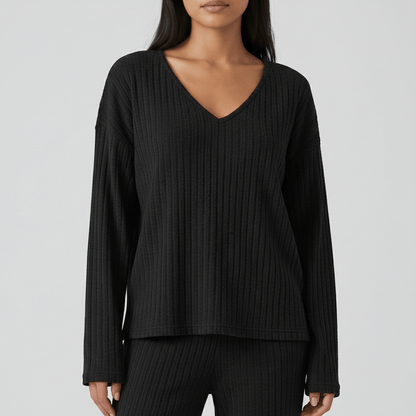 Comfortable 2 Piece Ribbed Sweater and Trousers Set
