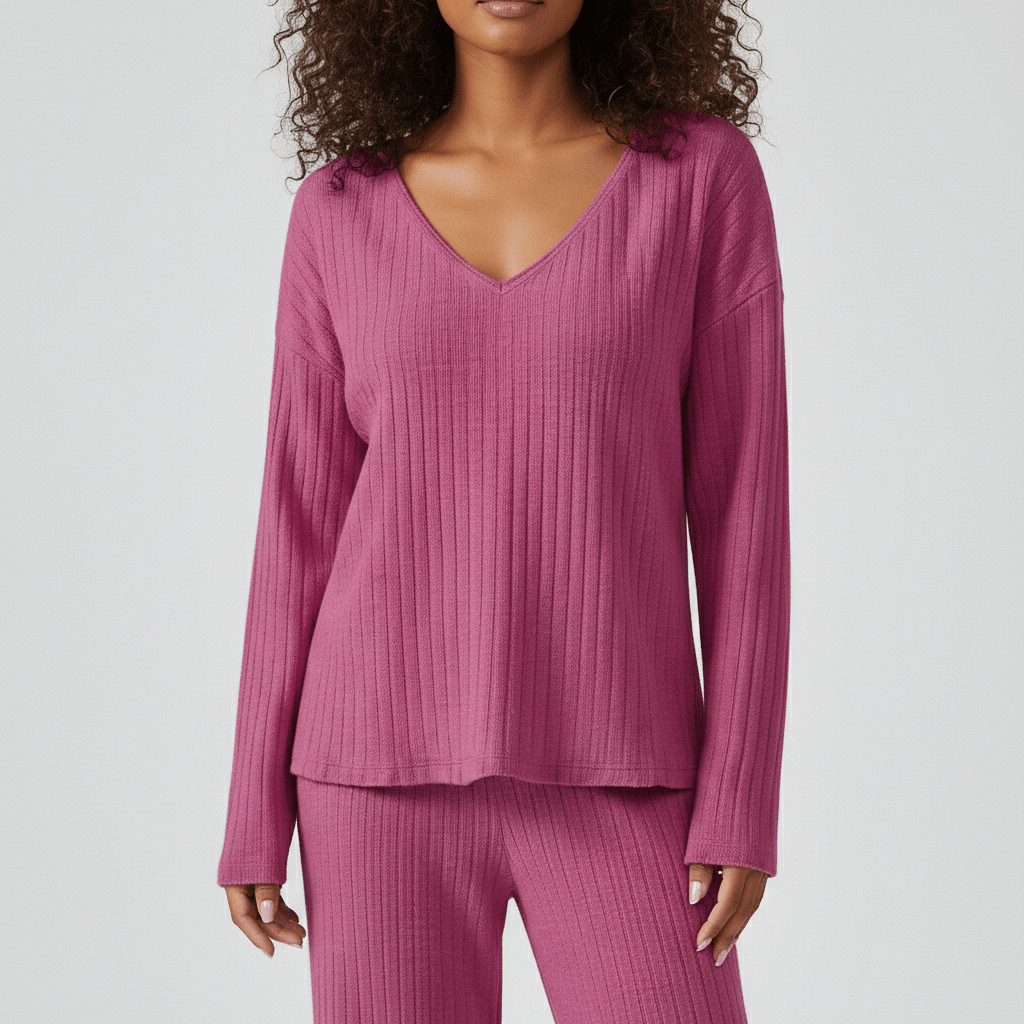 Comfortable 2 Piece Ribbed Sweater and Trousers Set