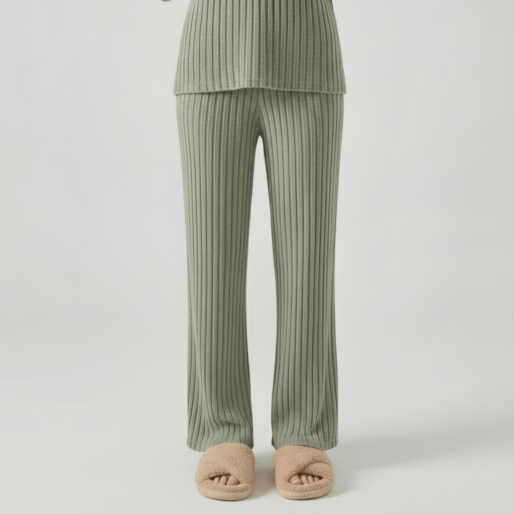 Comfortable 2 Piece Ribbed Sweater and Trousers Set