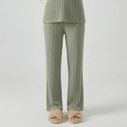 Comfortable 2 Piece Ribbed Sweater and Trousers Set