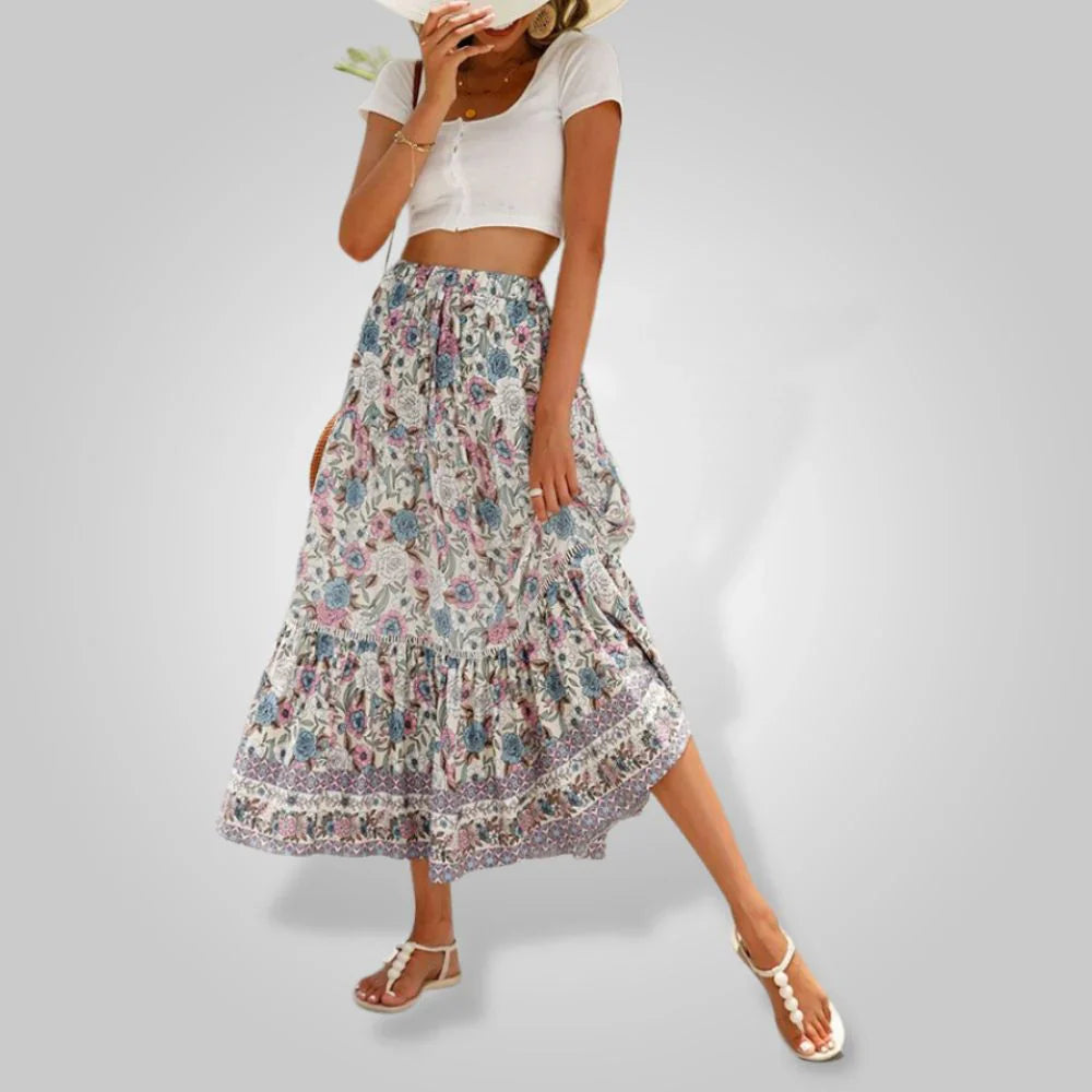 Elegant Floral Maxi Skirt with Flowy Design - OutfitLondon